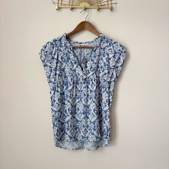 Melissa Nepton Ikat Print Tie Neck Sleeveless Blouse Small Blue - Picture 7 of 7